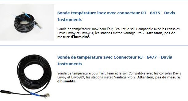 Sonde température inox avec connecteur RJ - Davis Instruments